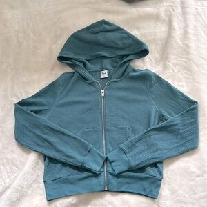 TNA Aritizia Thermal Waffle Xipper Crop Hoodie Green Size S